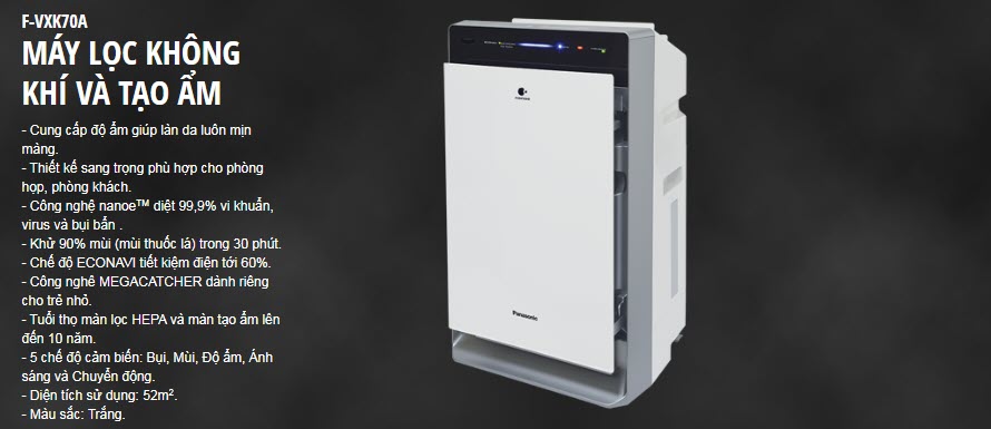 MÁY LỌC KHÔNG KHÍ TẠO ẨM PANASONIC F-VXK70A